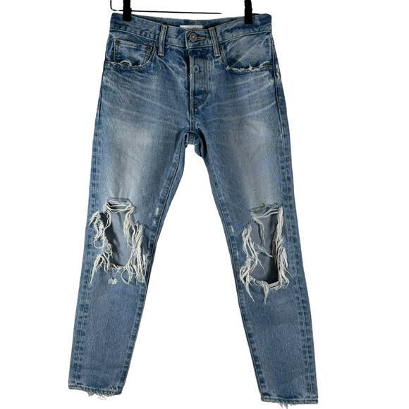 Moussy Howa Distressed Tapered Jeans Medium Wash Blue Mid Waist Ripped Crop 25 - Picture 1 of 14